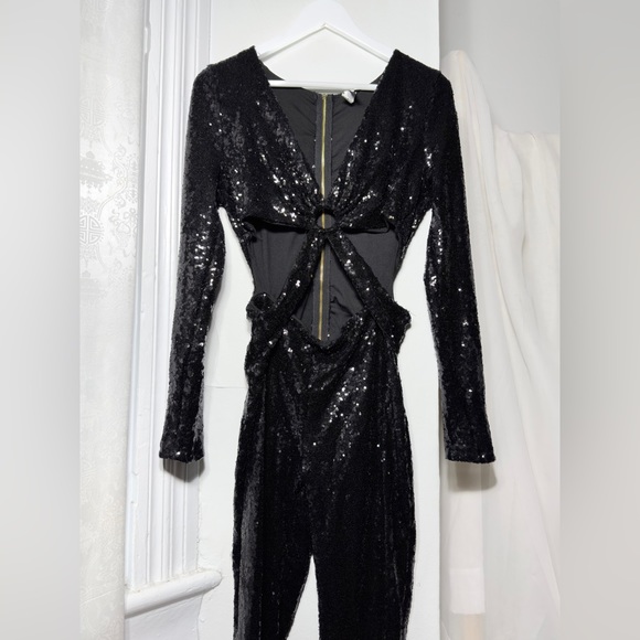 DOLLS KILL / Ktoö Black Dark Glimmered Visions Sequin [ L] Jumpsuit - Picture 4 of 10